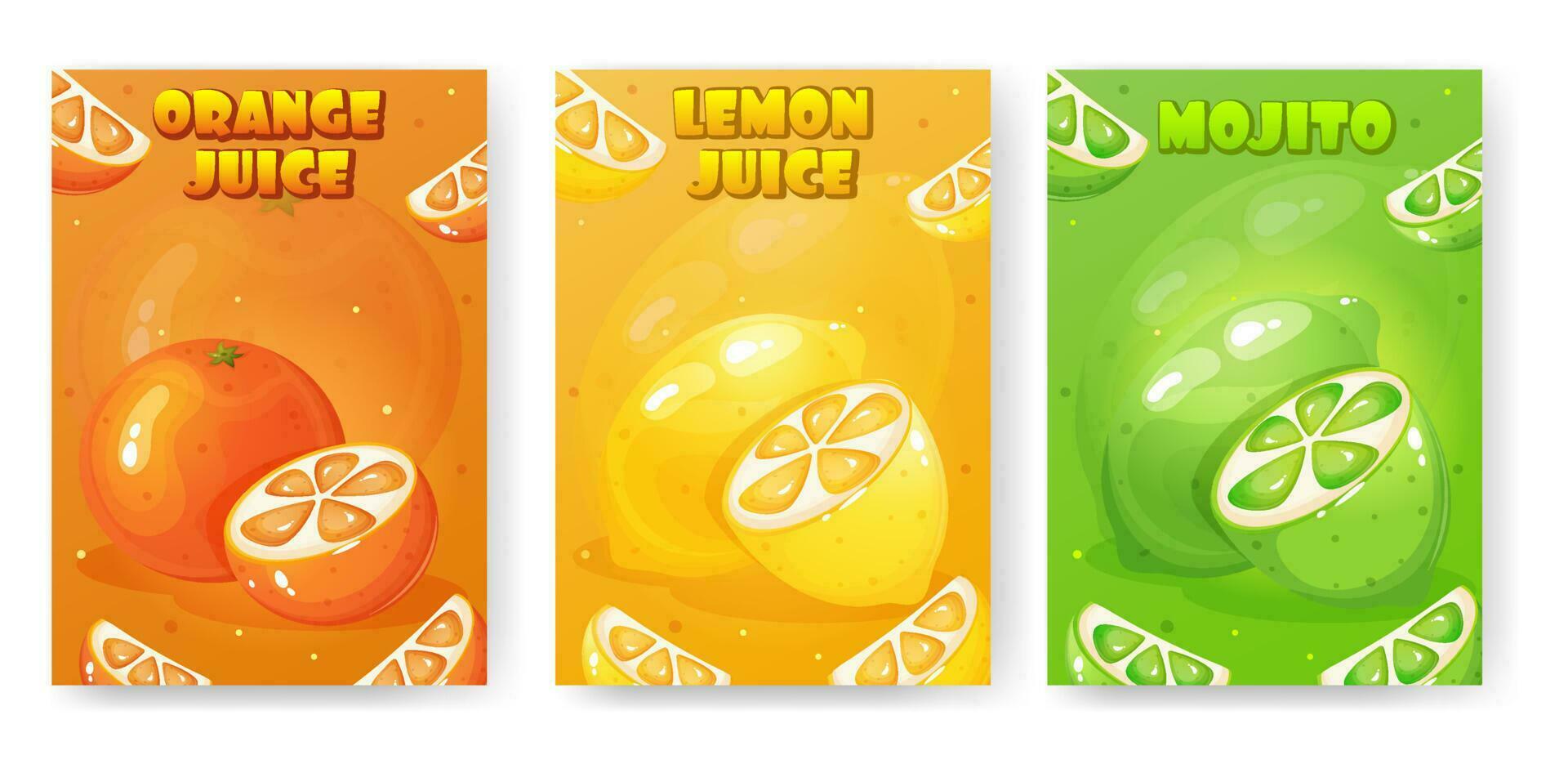 Citrus fruits banner set. Juice packaging template. vector