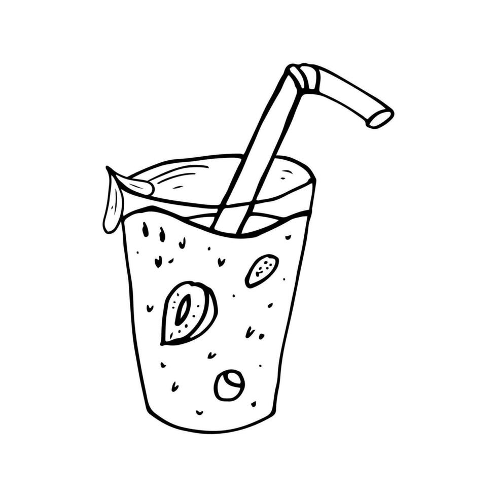 Line style cold drink. Healthy drink vector illustration. Fruit drink, jelly. Doodle simple outline.