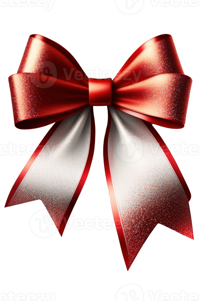 A dazzling red bow ribbon adorned with sparkly glitter, placed on a clear and see-through background. png