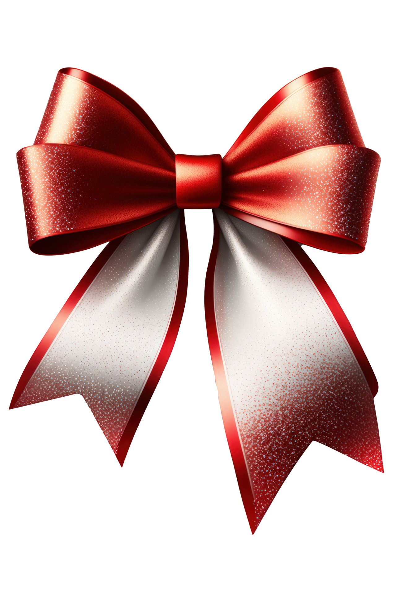 A dazzling red bow ribbon adorned with sparkly glitter, placed on a