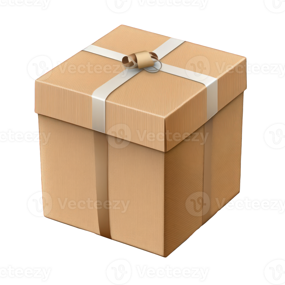 The image displays a realistic gift box in kraft color, set against a transparent background. png