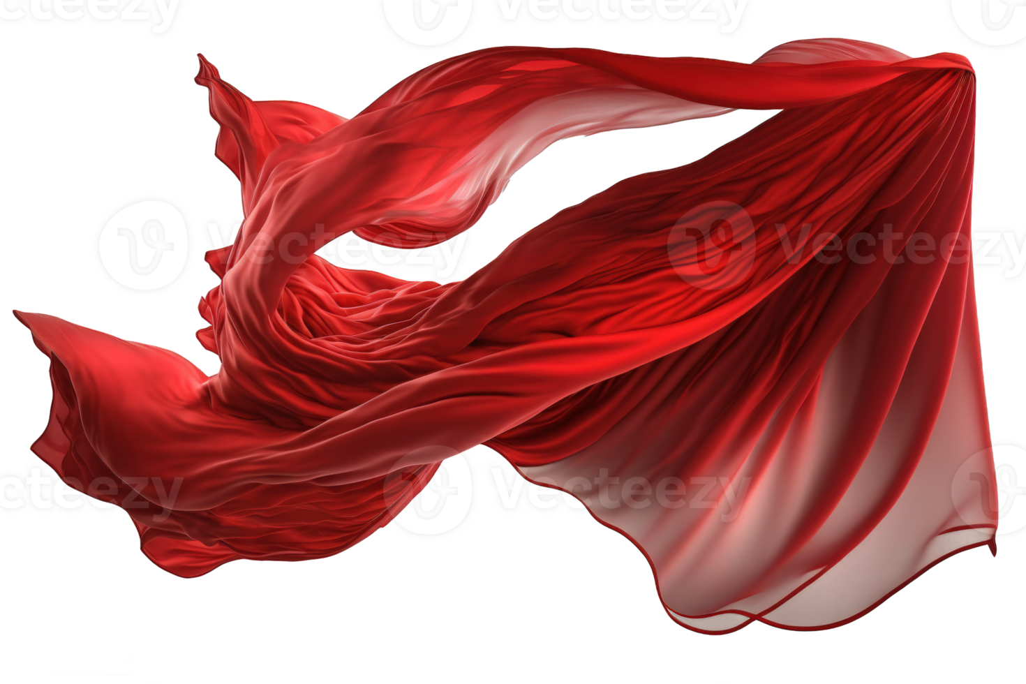 un vibrante rojo seda tela graciosamente olas en contra un claro, transparente antecedentes como eso flotadores mediante el aire.generativo ai png