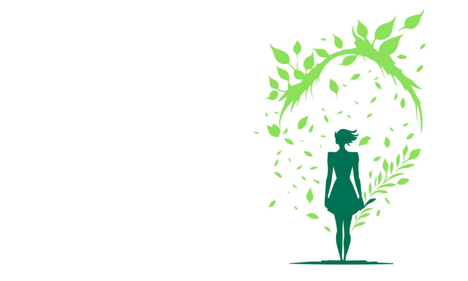 world environment day background with nature girl and copy space for your text vector