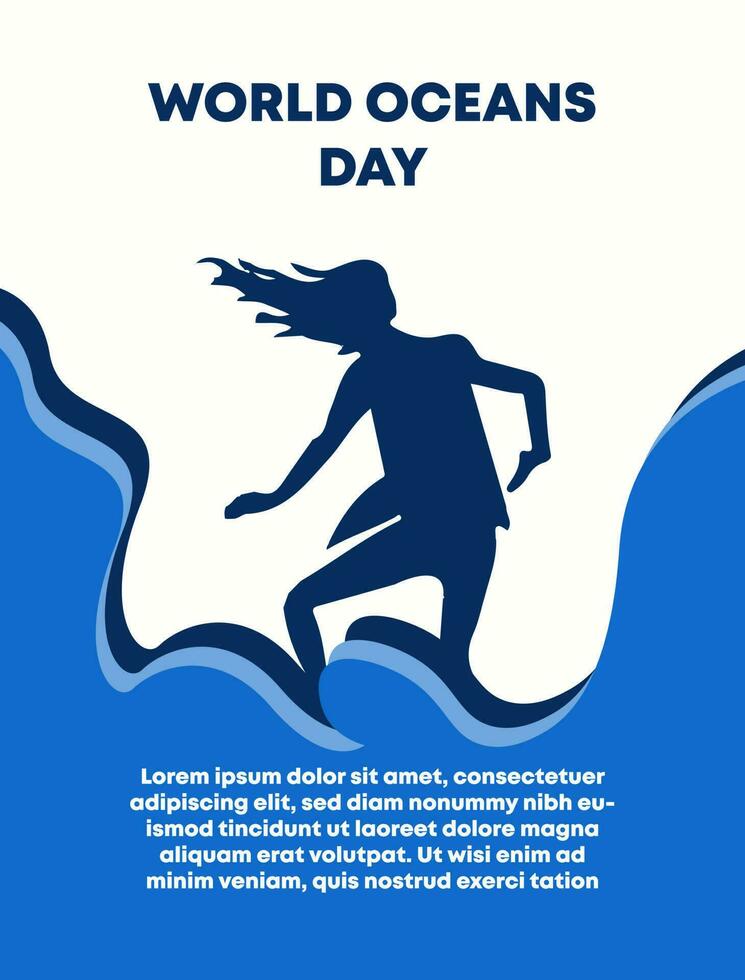 world oceans day with surfer illustration for poster, banner, social media. Editable vector