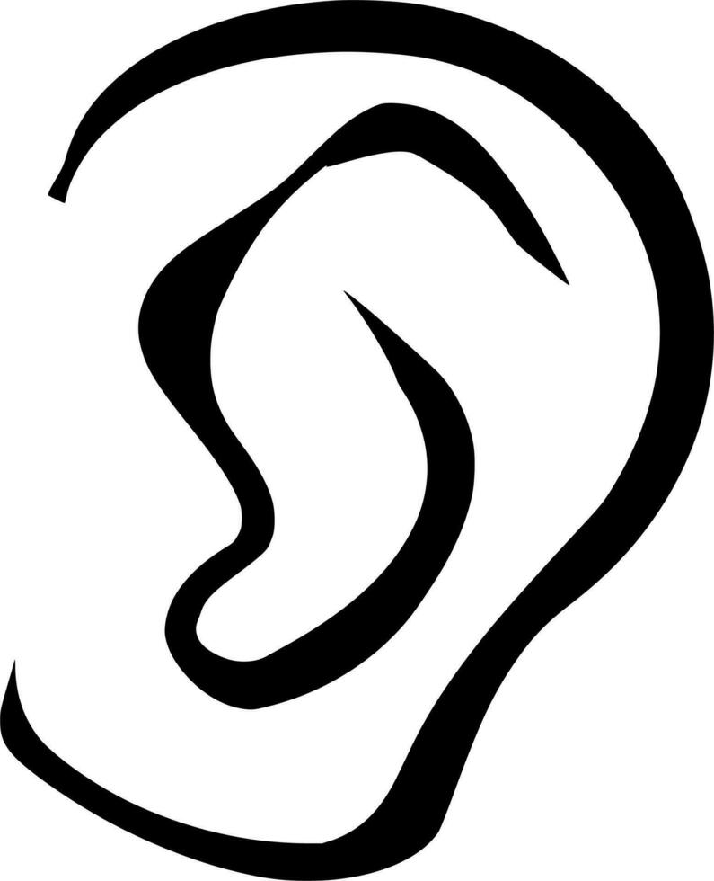 Vector silhouette of ear on white background