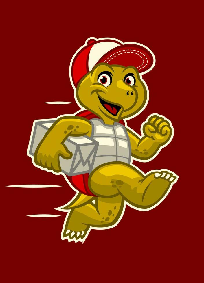 Funny Cartoon Turtle Mascot delivering the package vector