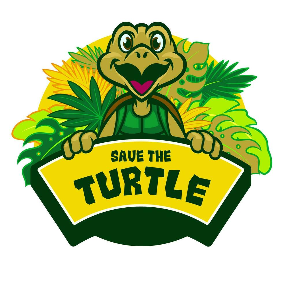 Save the Turtle Cartoon Mascot Hold the Banner vector