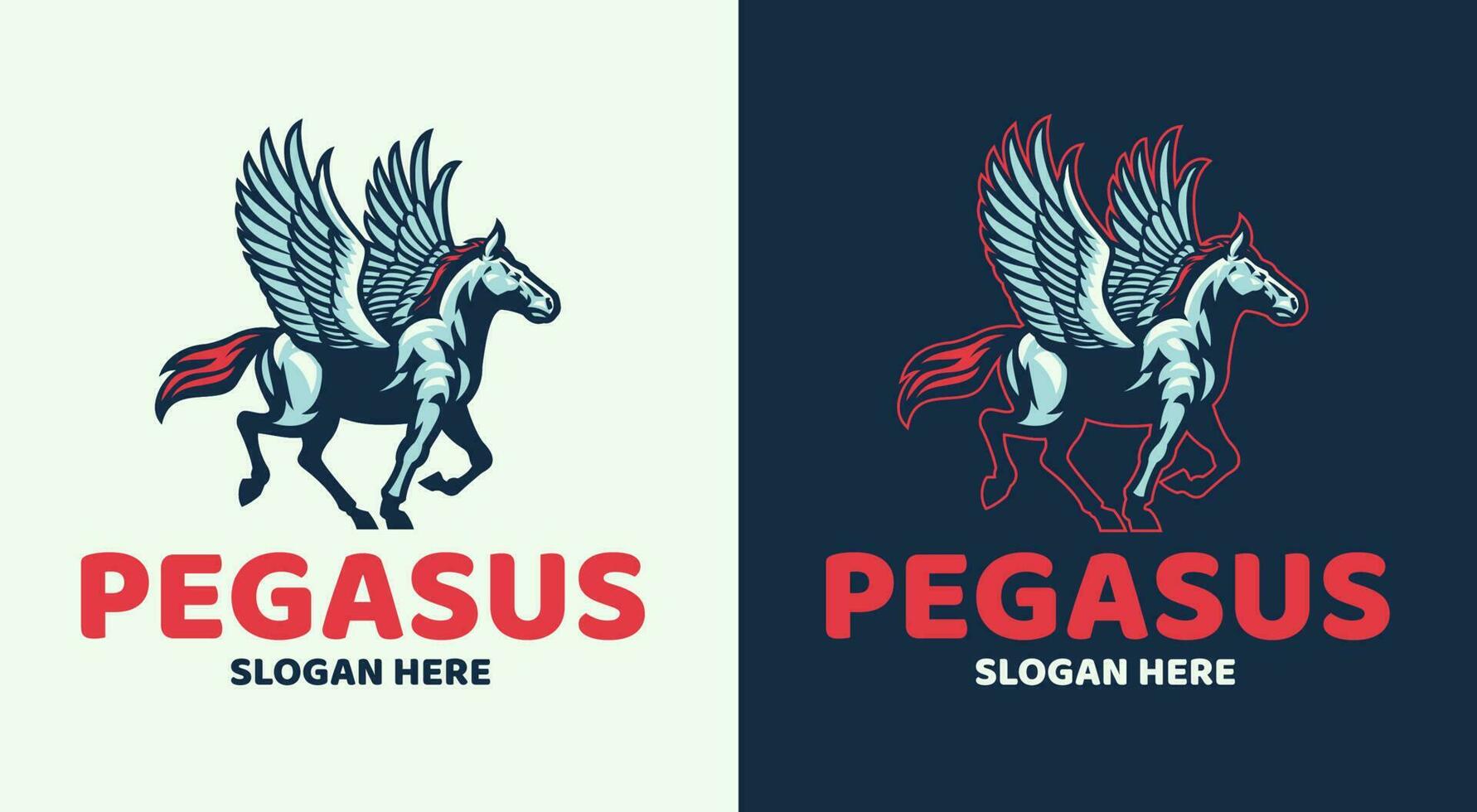 Pegaso con alas caballo mascota logo vector