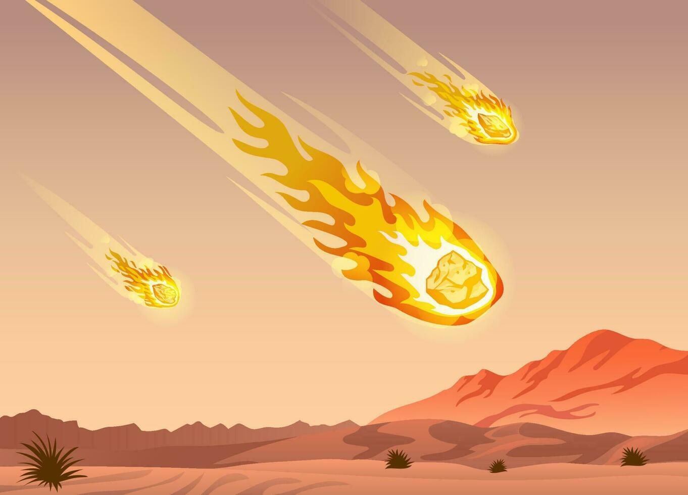 meteorito que cae abajo a el Desierto vector
