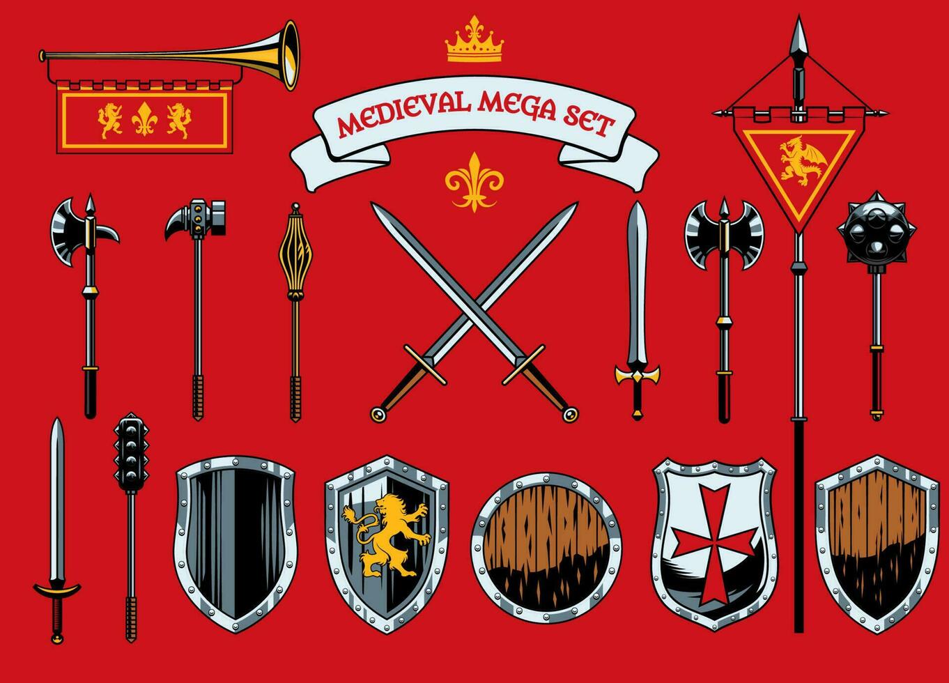 Set objects of Medieval Knights Era vector