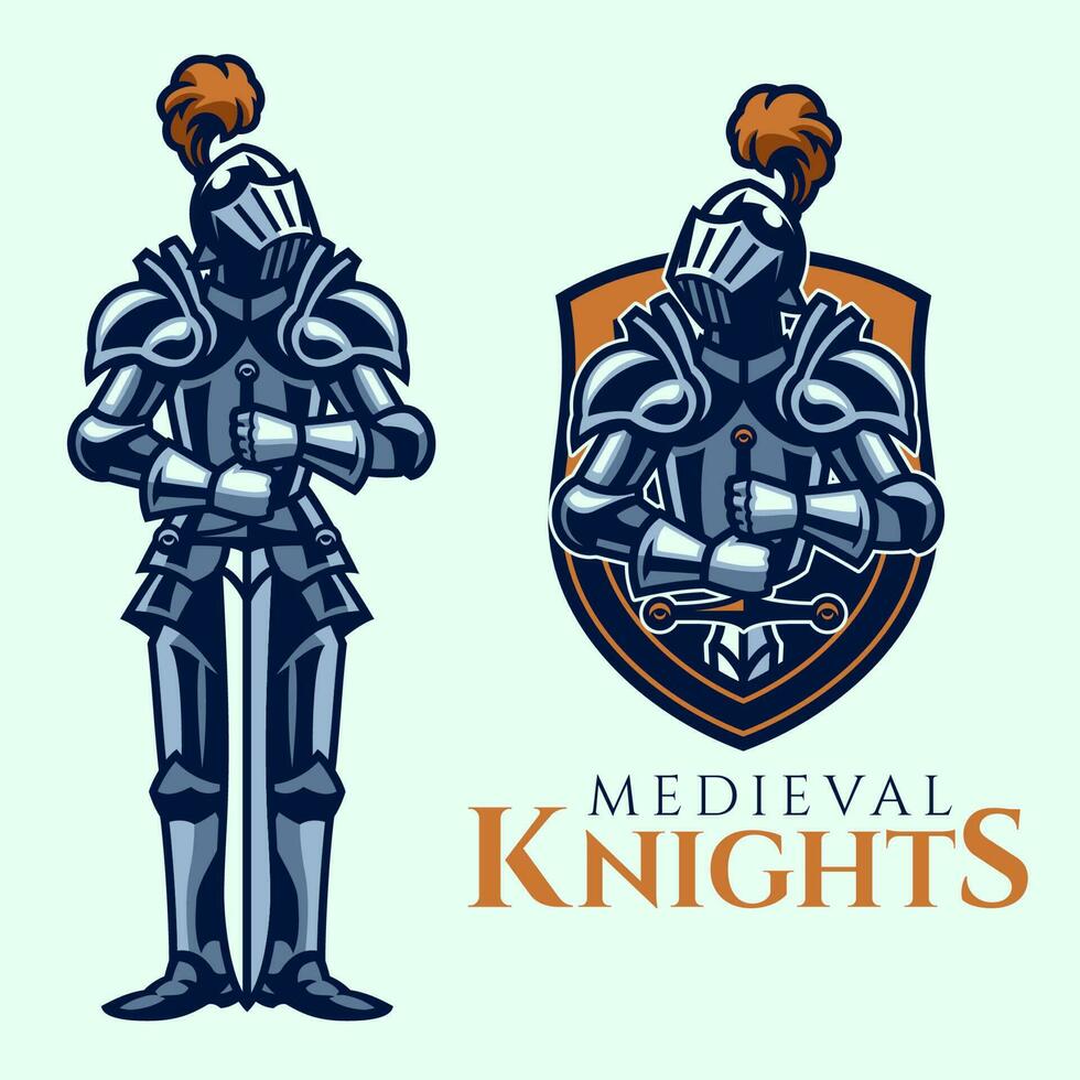 Medieval Knight Mascot Sport Logo Style Set vector