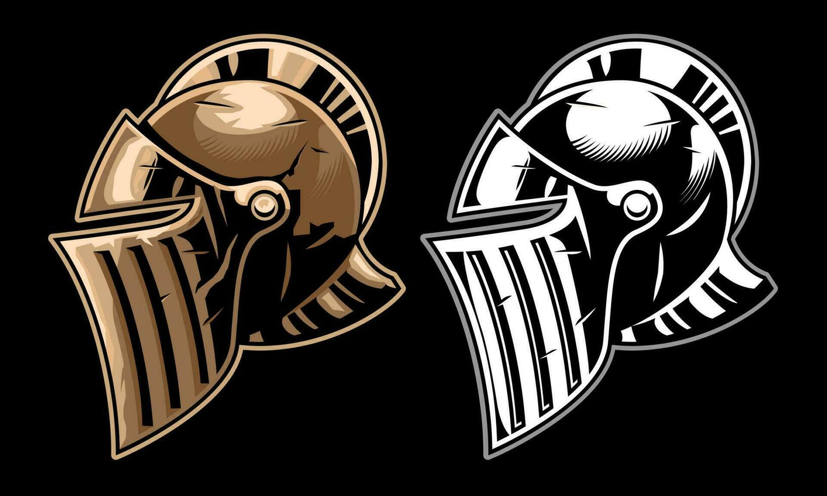 Warrior Knight Medieval era helmet set vector