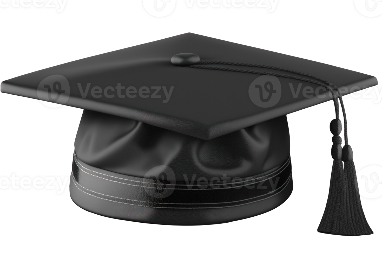 The image features a striking black graduate cap hat with a tassel elegantly hanging down, set against a transparent background. png