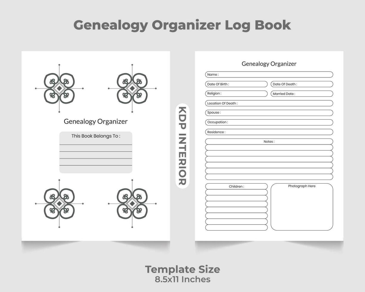 Genealogy Organizer Log Book KDP Interior vector
