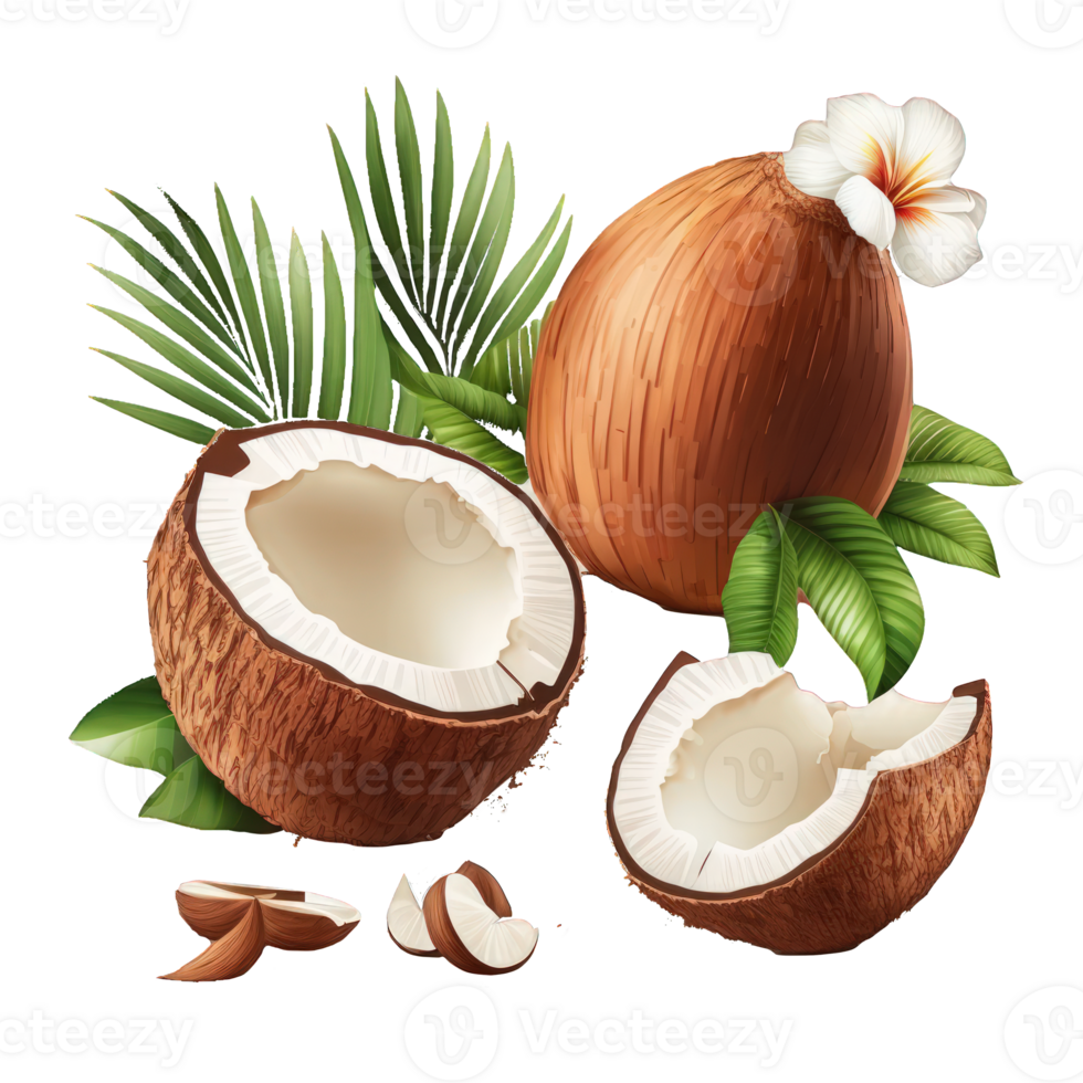 The image displays a bunch of coconuts that appear surprisingly realistic, floating mid-air against a completely transparent background. png