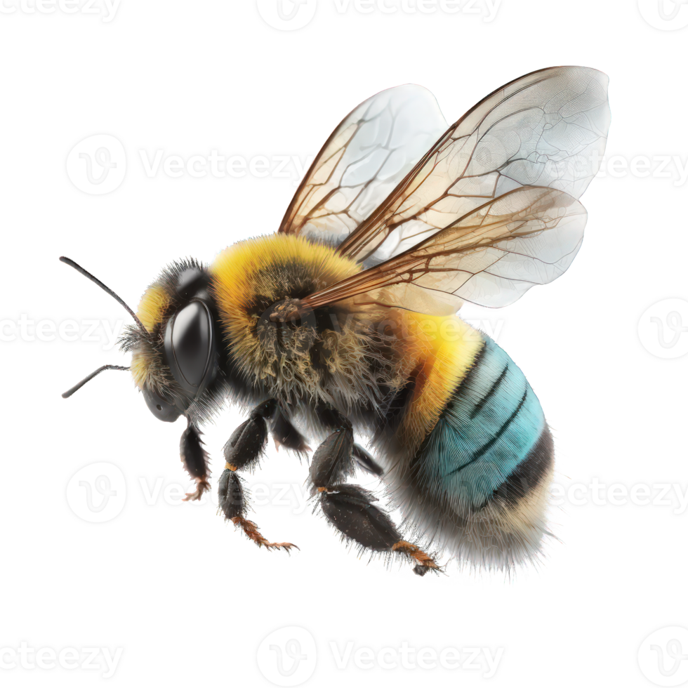 A beautiful, lifelike bee soaring gracefully through a clear, see-through space. png