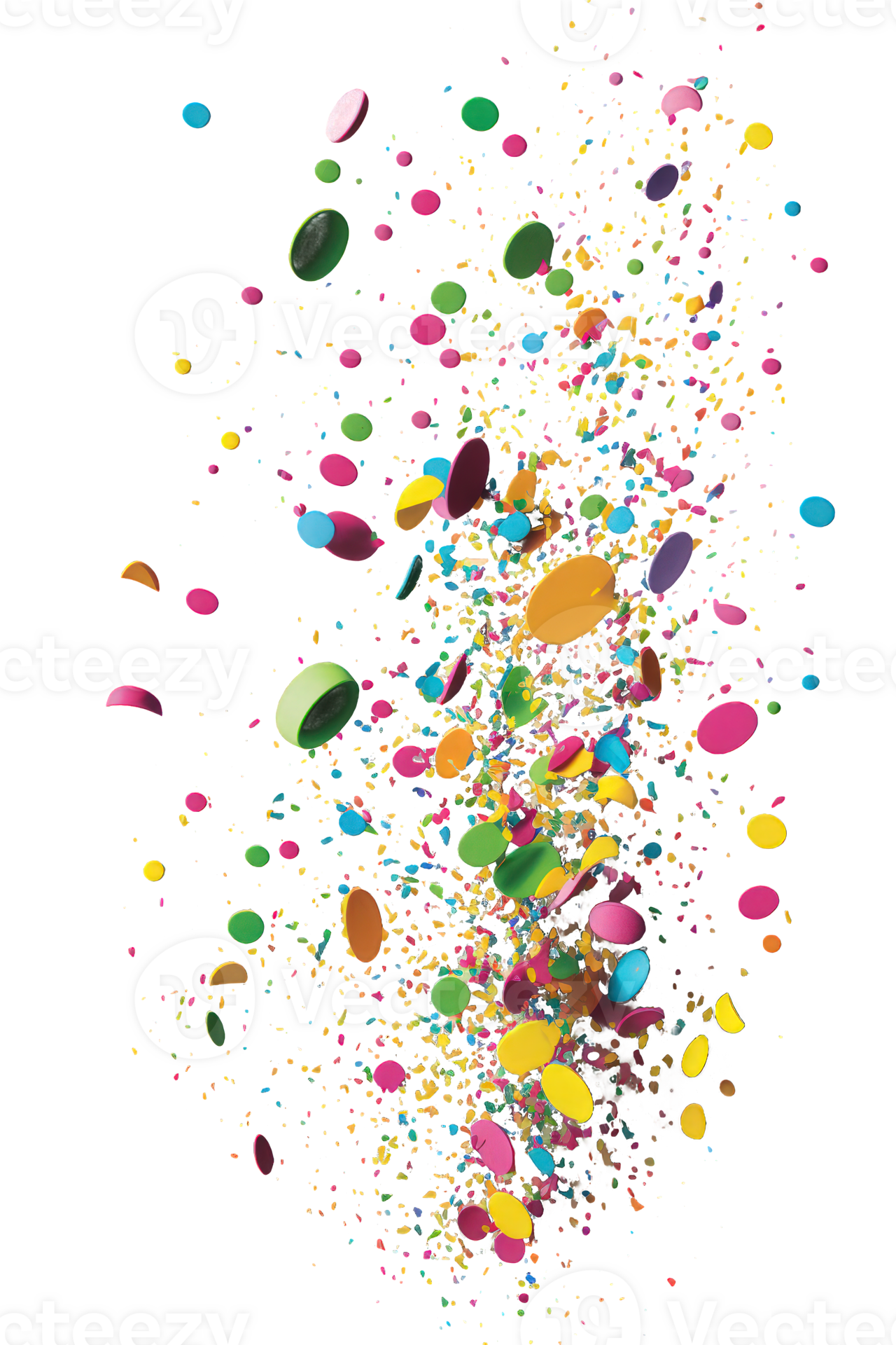 A colorful explosion of confetti floats gracefully against a