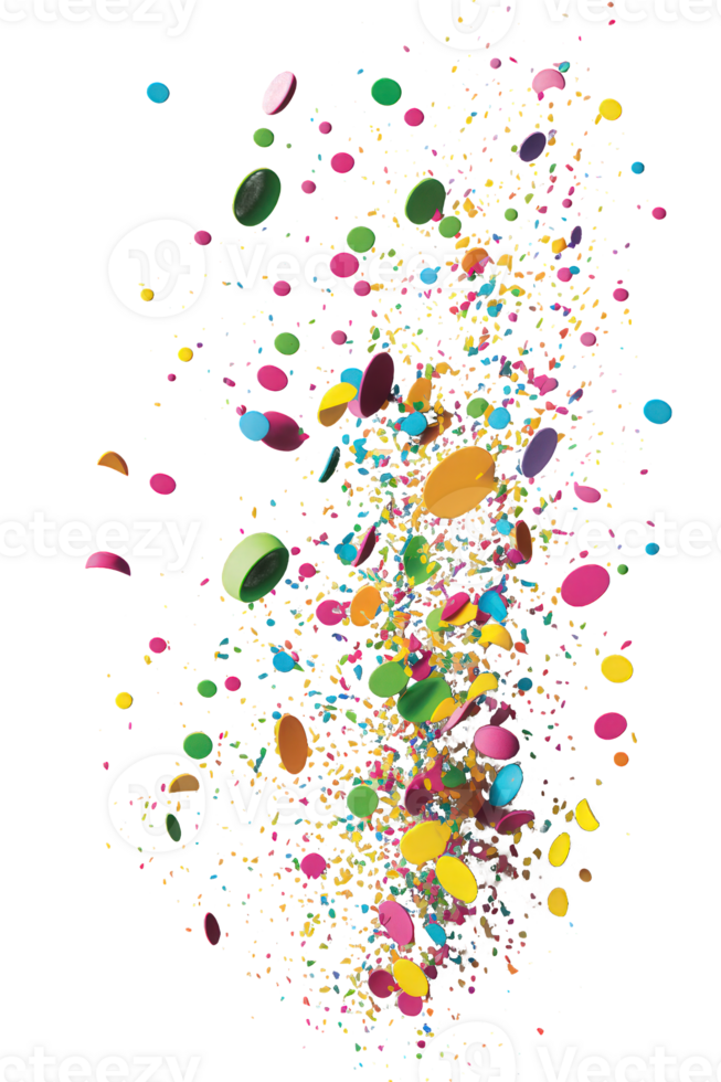 A colorful explosion of confetti floats gracefully against a translucent backdrop, forming a vibrant and celebratory image. png