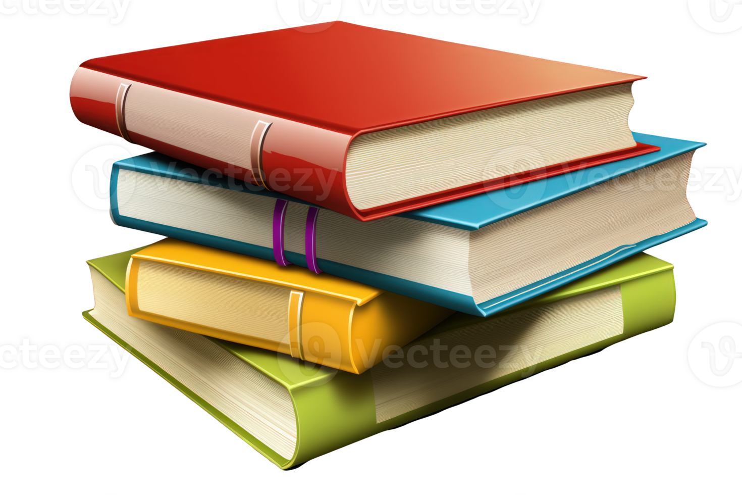 A beautifully organized stack of books, so realistic you can almost feel the pages, standing on a clear and transparent background. png