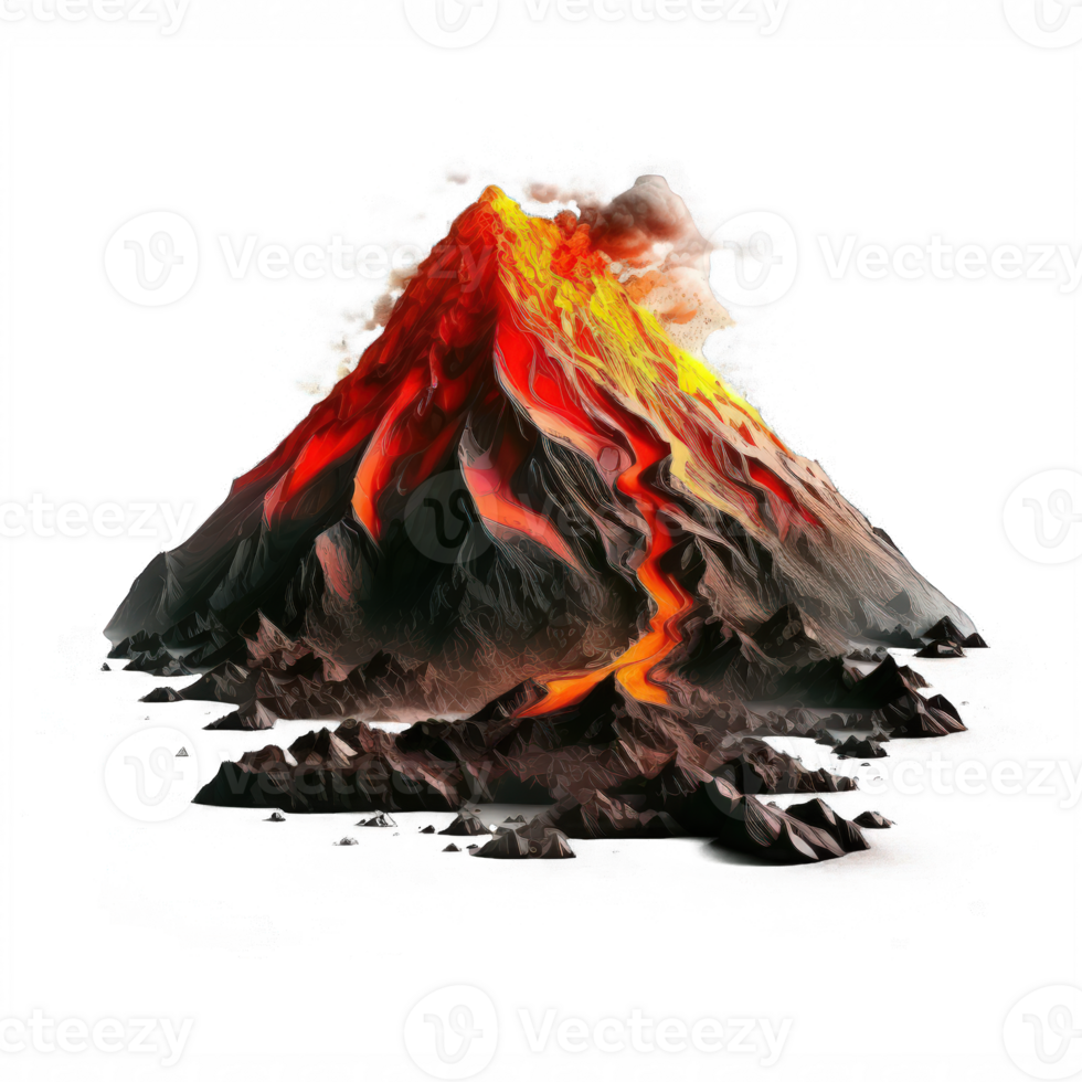 un magnífico volcán en todas sus realista gloria, en pie valientemente en contra un claro y transparente fondo.generativo ai png