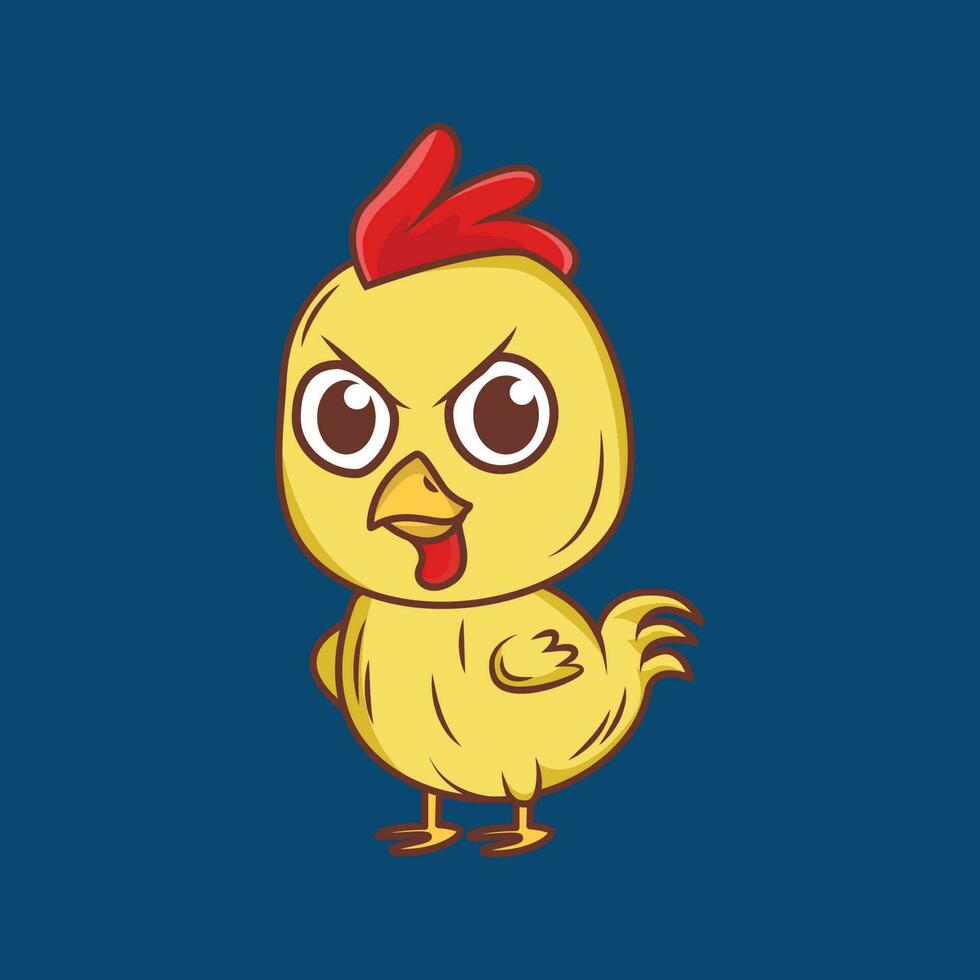 Cute Angry Chicken Cartoon Sticker vector Illustration
