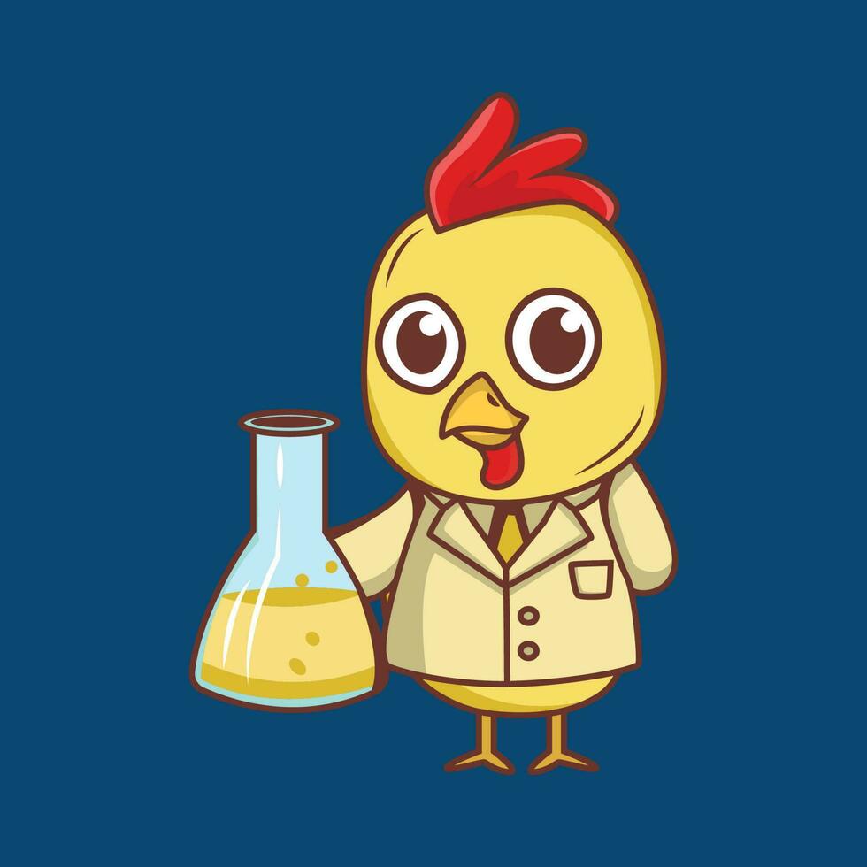 Cute scientist chicken Cartoon Sticker vector Illustration