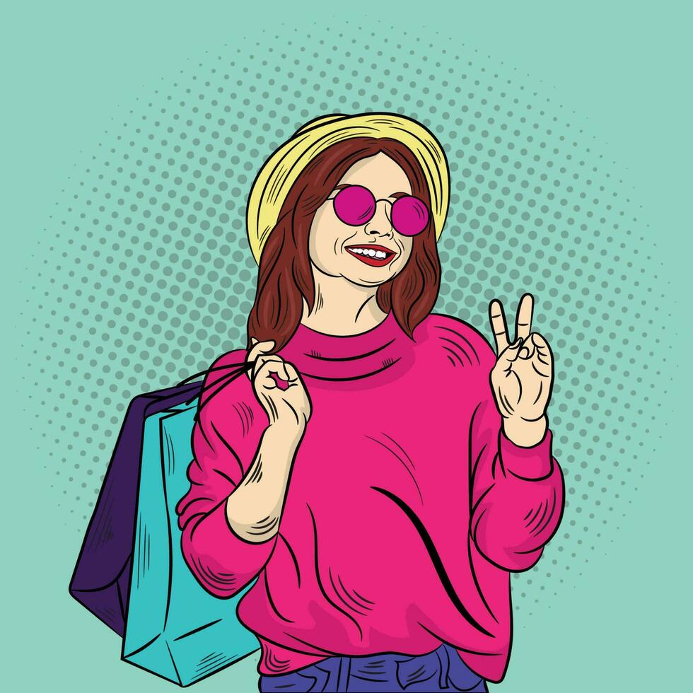 Pop Art Comic Shopping Women 02 vector