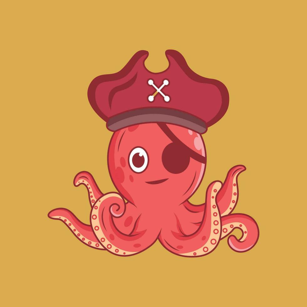 Cute pirates octopus Cartoon Sticker vector Illustration