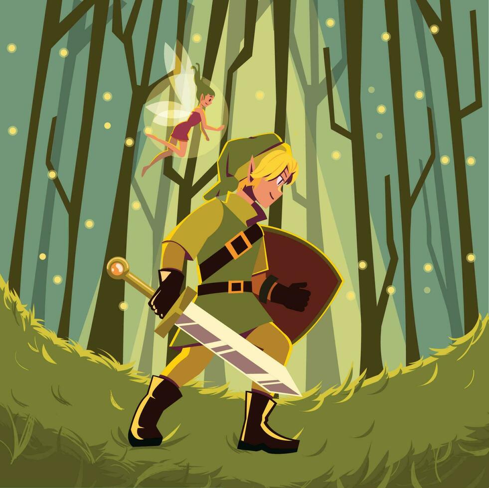 Adventure of Elf and a Fairy in the Forest vector