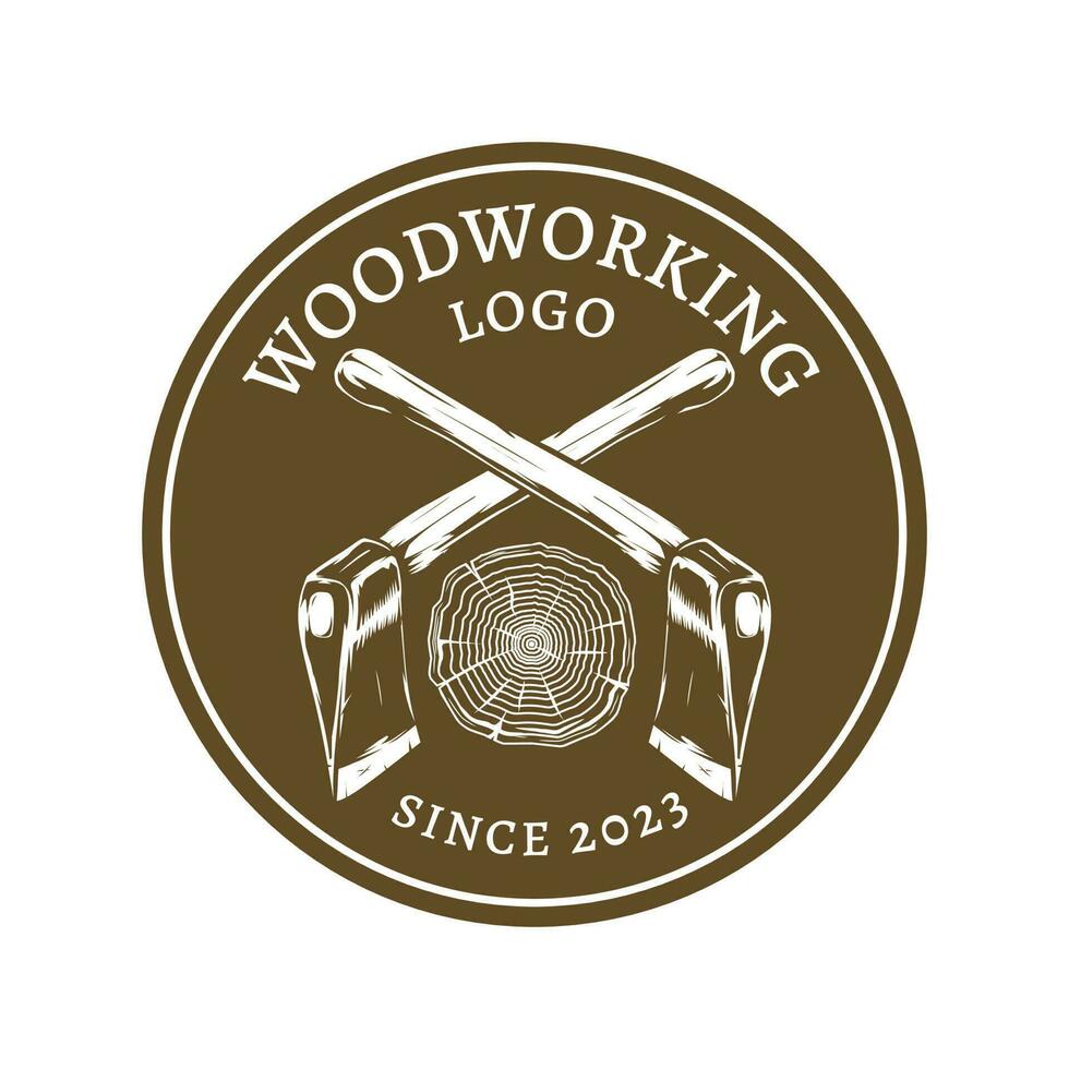 wood working vintage logo design vector