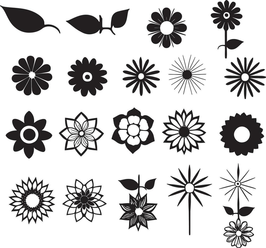 Flower icon set on white background. Different silhouettes of flowers. Vector illustration.