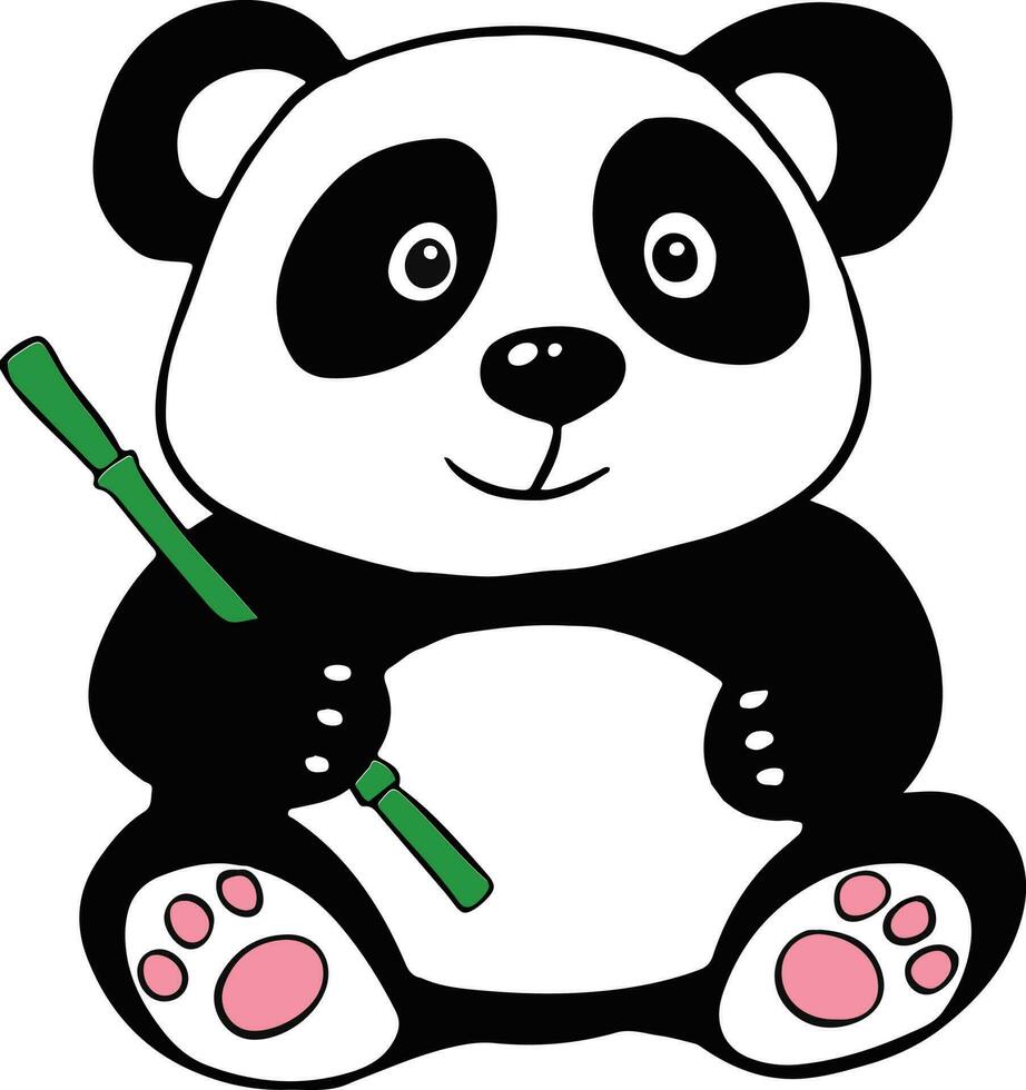 Panda and Bamboo Cartoon Vector Illustration for Kids.