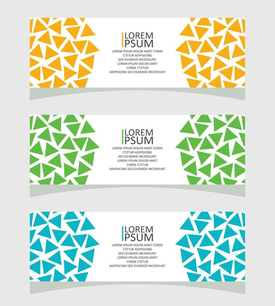 abstract shapes and set of business cards and a set of vector banners and template design with a triangle green blue and orange or Abstract background design in vector banner design