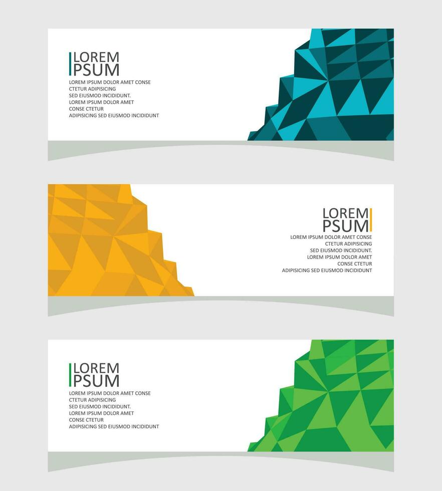 resumen formas y conjunto de negocio tarjetas y vector un conjunto de pancartas y modelo diseño con un triángulo verde azul y naranja o resumen antecedentes diseño en vector bandera diseño
