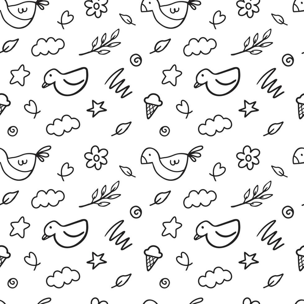 Doodle handdrawn seamless pattern background for wrapping, element vector