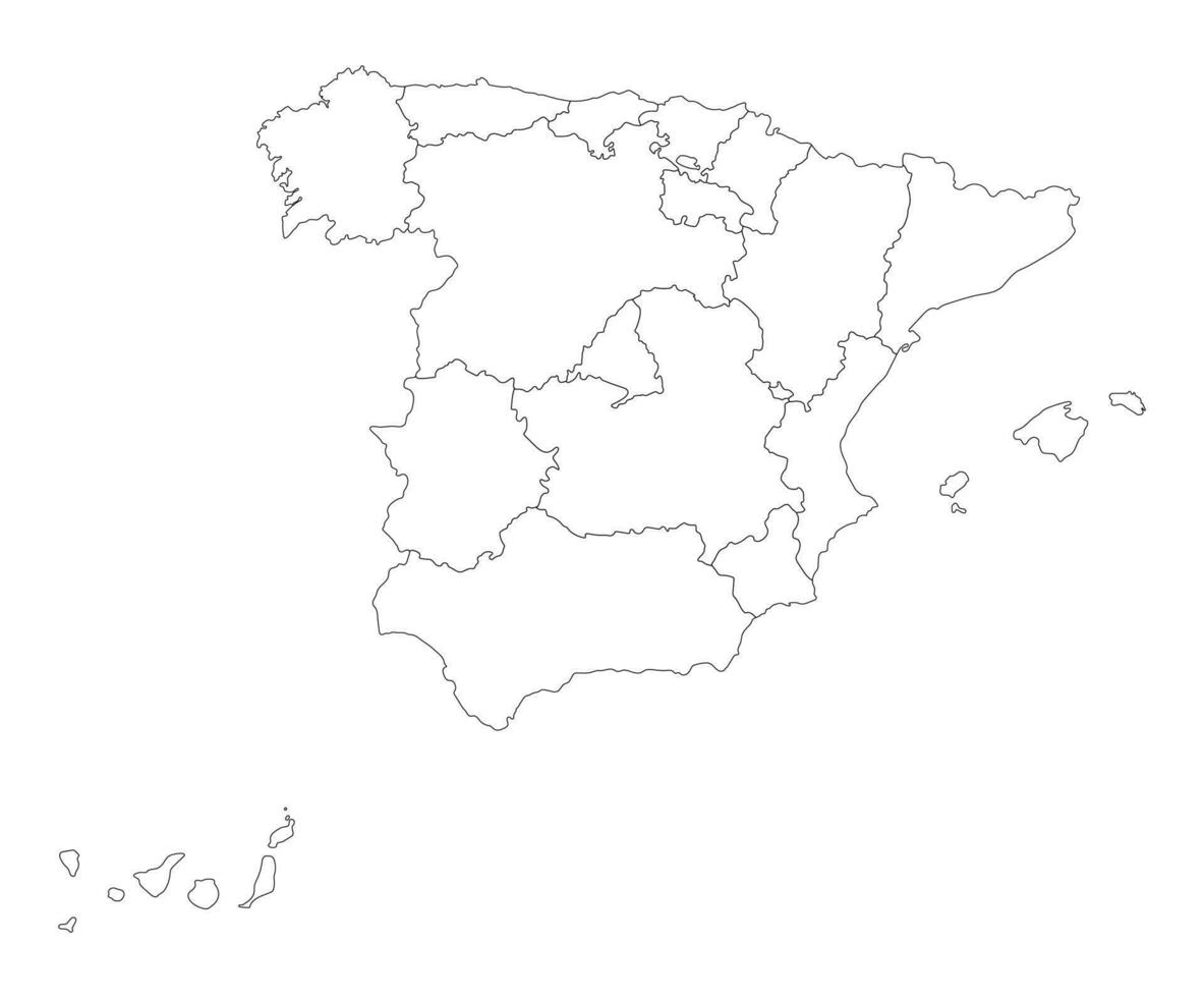 Map of Spain on white color administrative map. vector