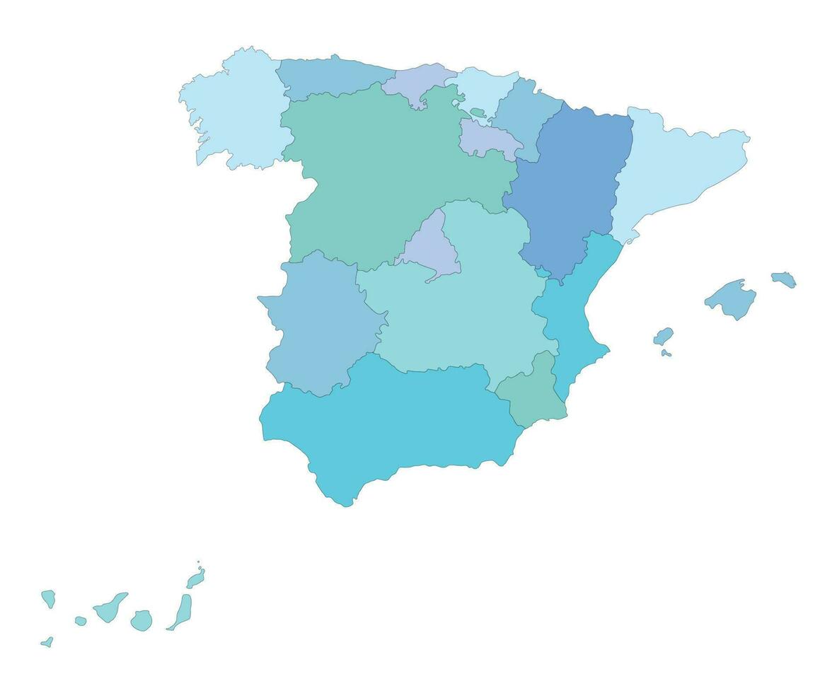 Map of Spain on blue color administrative map vector