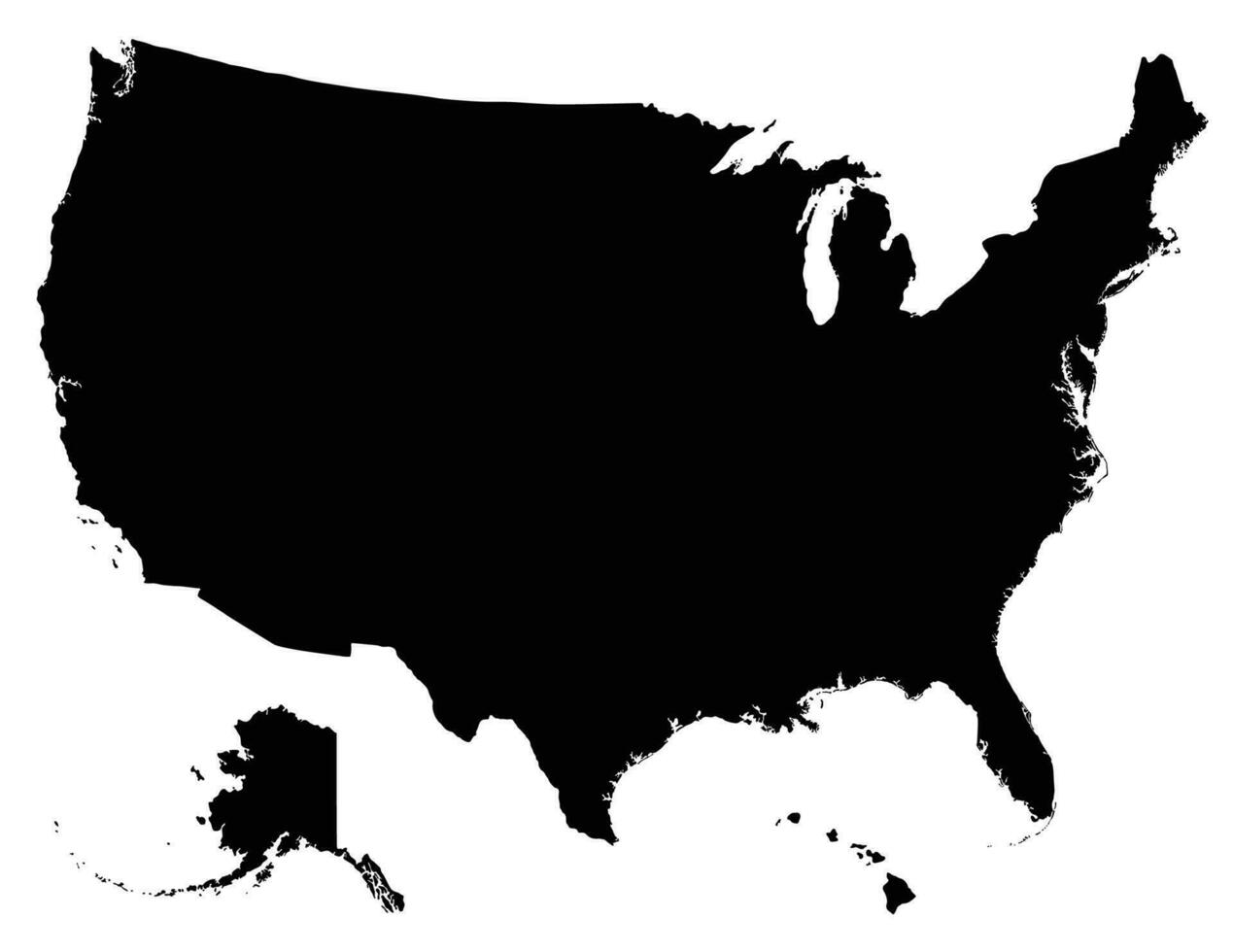 USA map, America map, United States of America map isolated on black color vector