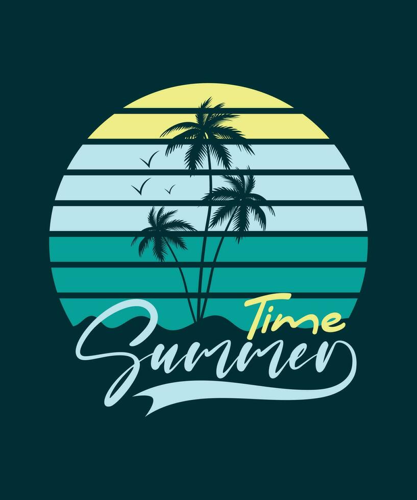 verano hora camiseta diseño palma arboles y el mar con el palabras verano hora vector