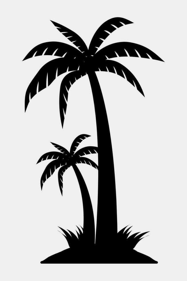 Palm tree vector silhouette A black and white image of two palm trees