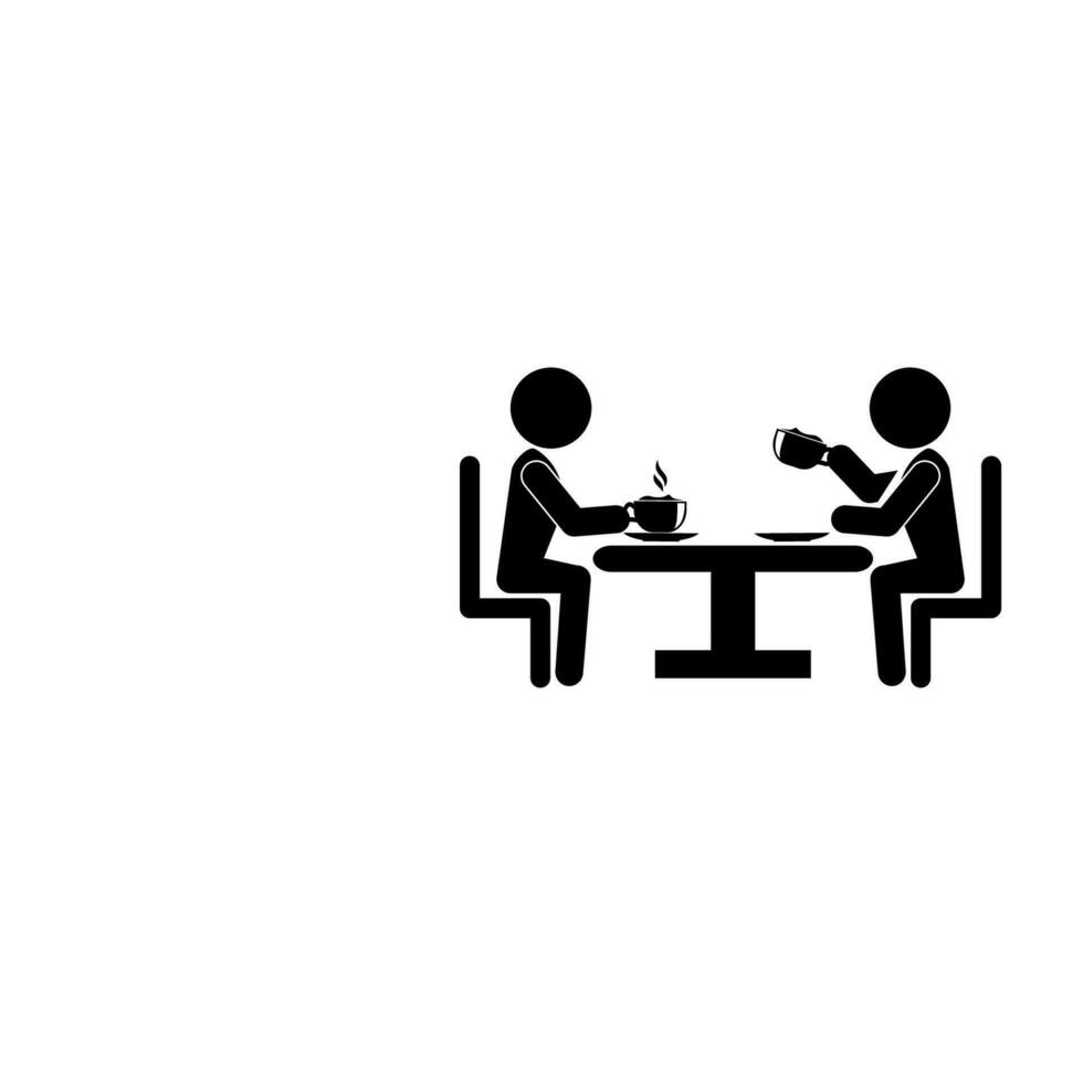 two at a table drinking coffee vector icon illustration