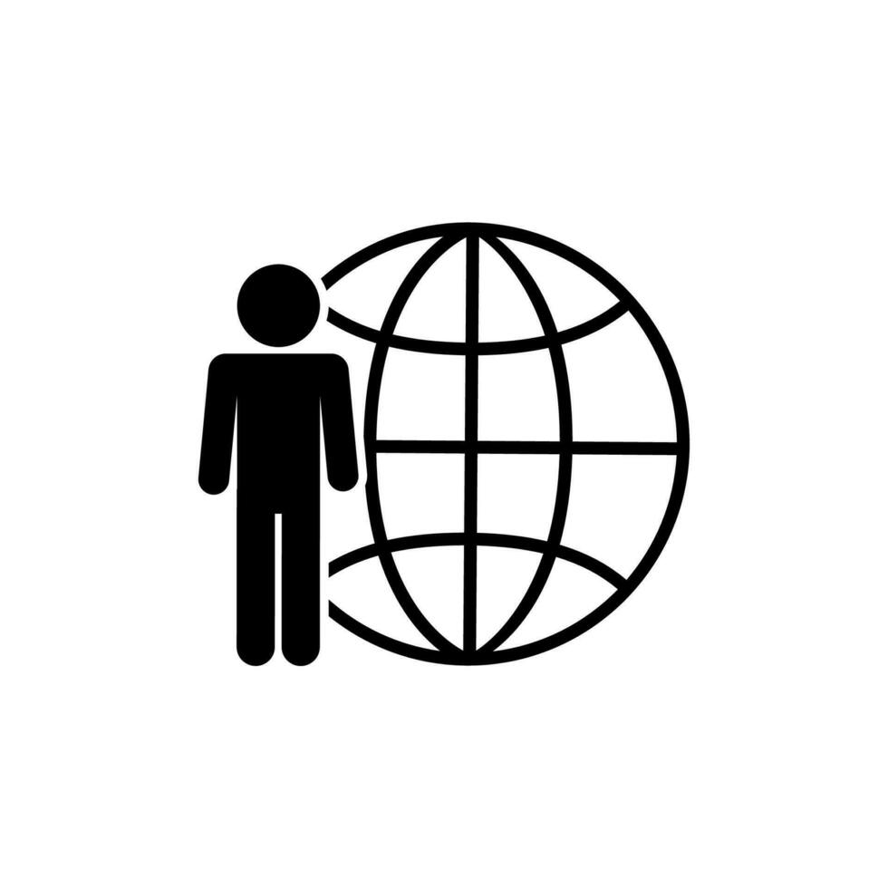 man and globe outline vector icon illustration