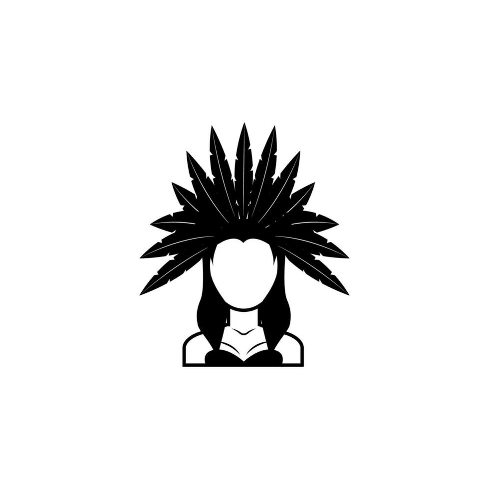 Woman with feathers on her head vector icon illustration