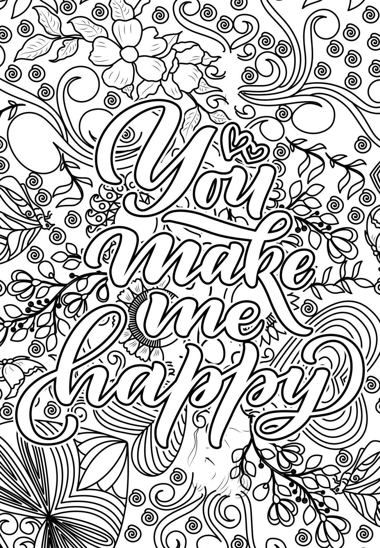 Heart Quotes Design page, Adult Coloring page design, anxiety relief