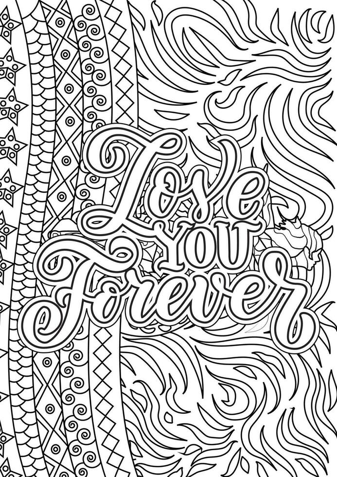 amor usted para siempre. corazón citas diseño página, adulto colorante página diseño, ansiedad alivio colorante libro para adultos motivacional citas colorante paginas diseño. vector