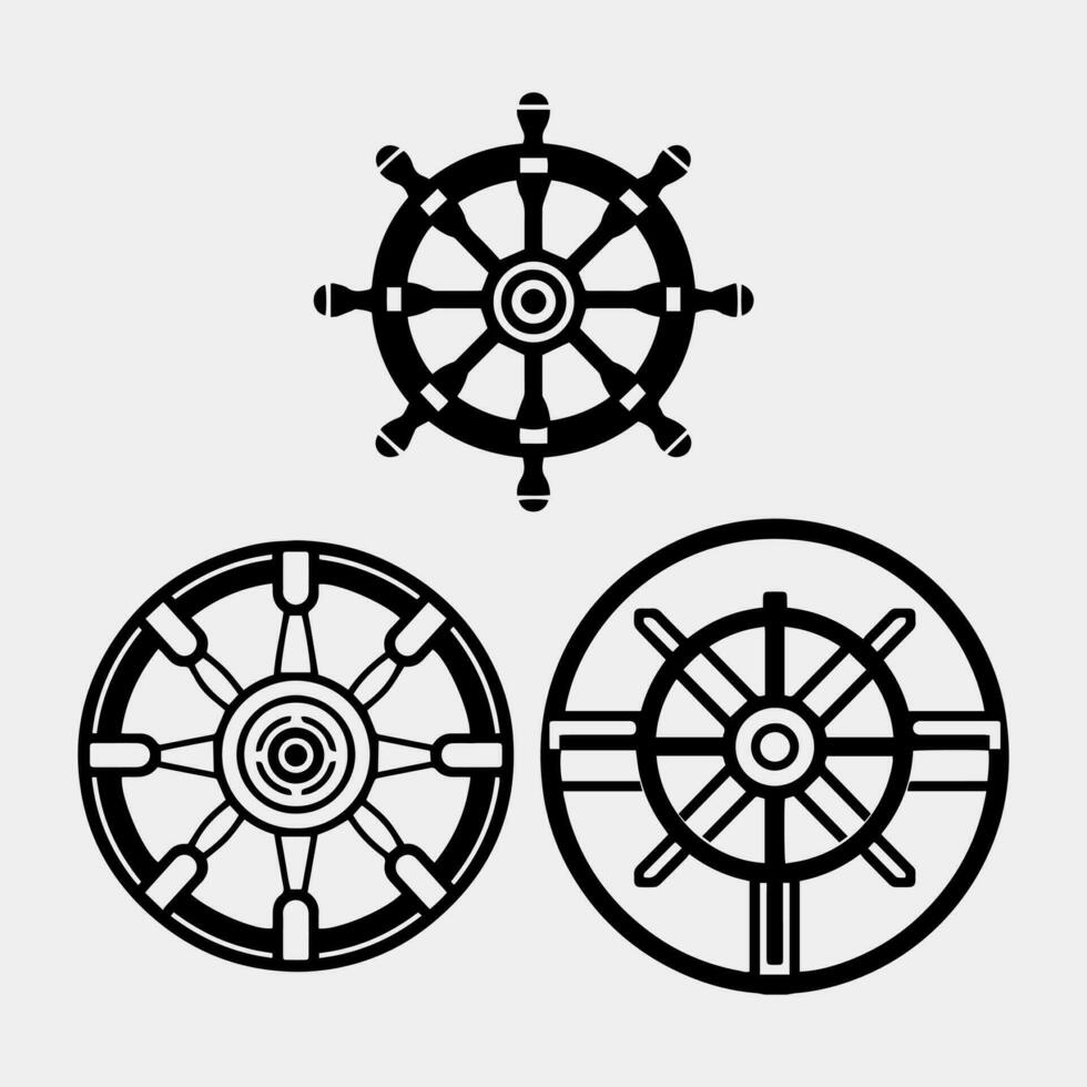 Ship wheel icon set. Silhouette vector