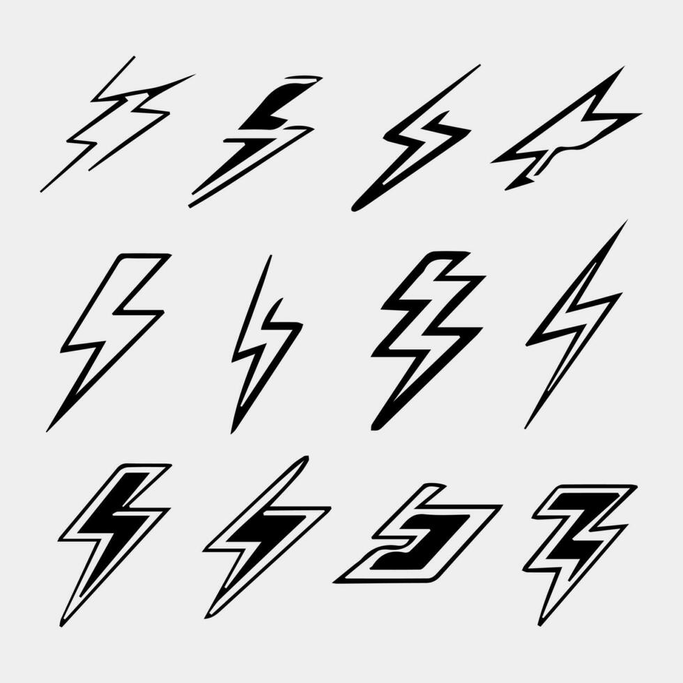 Lightning, thunderbolt icon. Electric lightning vector icons collection. Thunderbolt sign