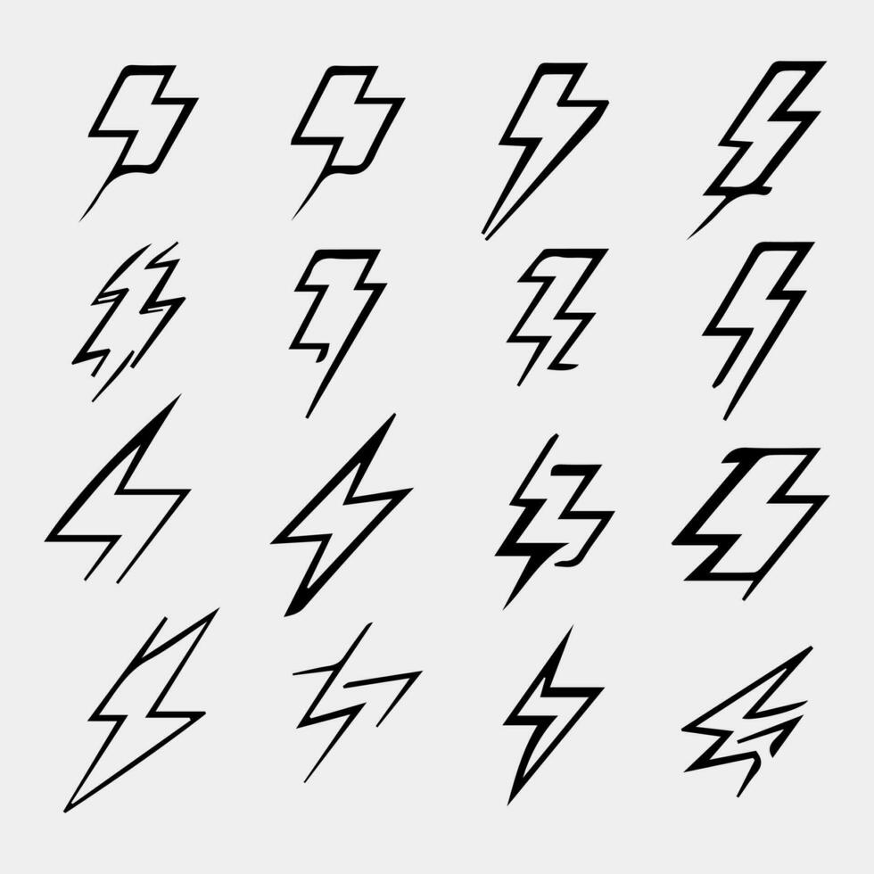 Lightning, thunderbolt icon. Electric lightning vector icons collection. Thunderbolt sign