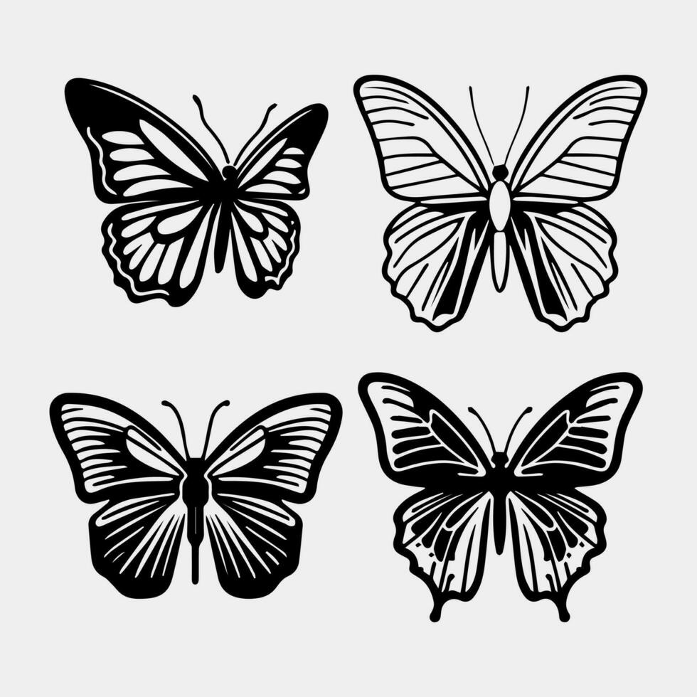 Flying butterflies silhouette black set isolated on transparent background vector