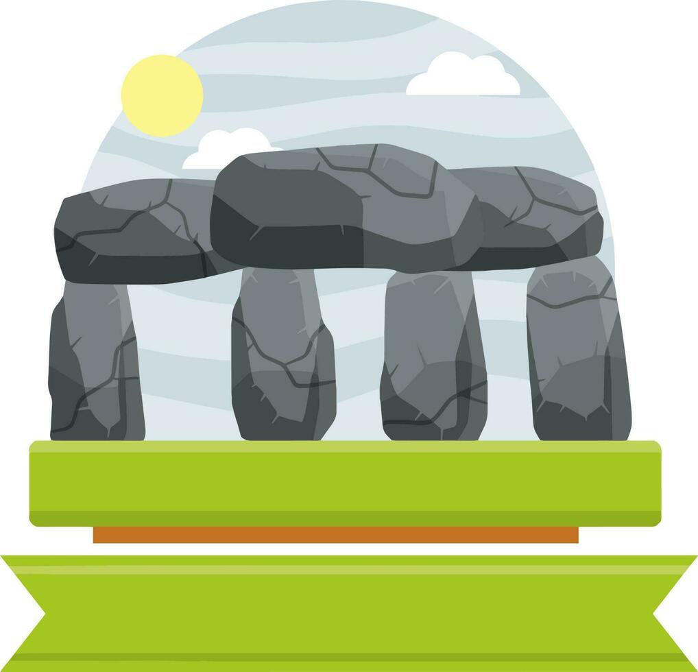 Stonehenge. Inglés punto de referencia. estructura es hecho de antiguo piedras histórico lugar, bloquear y cantos rodados verde césped y verano pagano templo. plano dibujos animados. religioso megalito de primitivo hombre vector